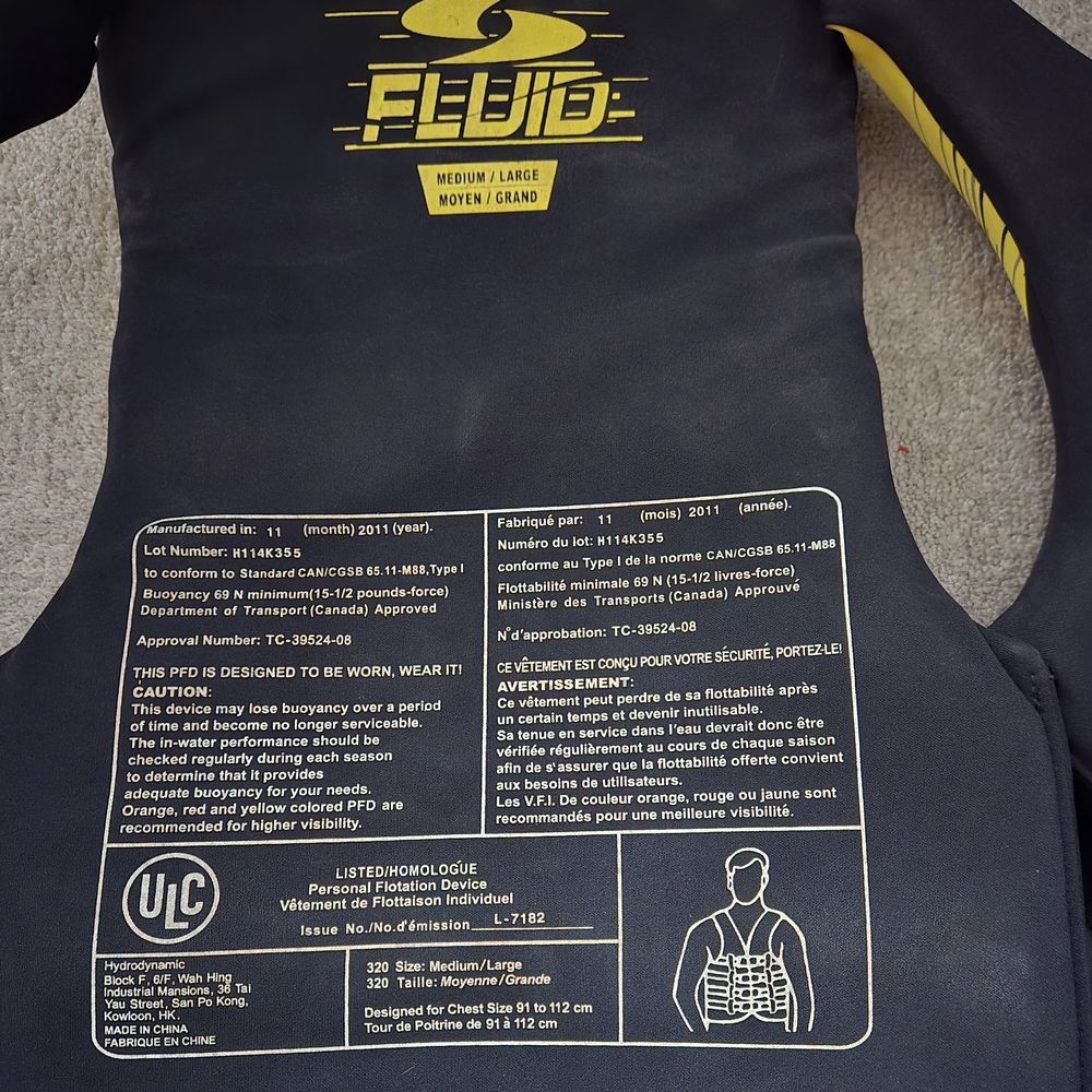 Fluid Women Yellow & Black Life Vest Size US M/L - Picture 8 of 9